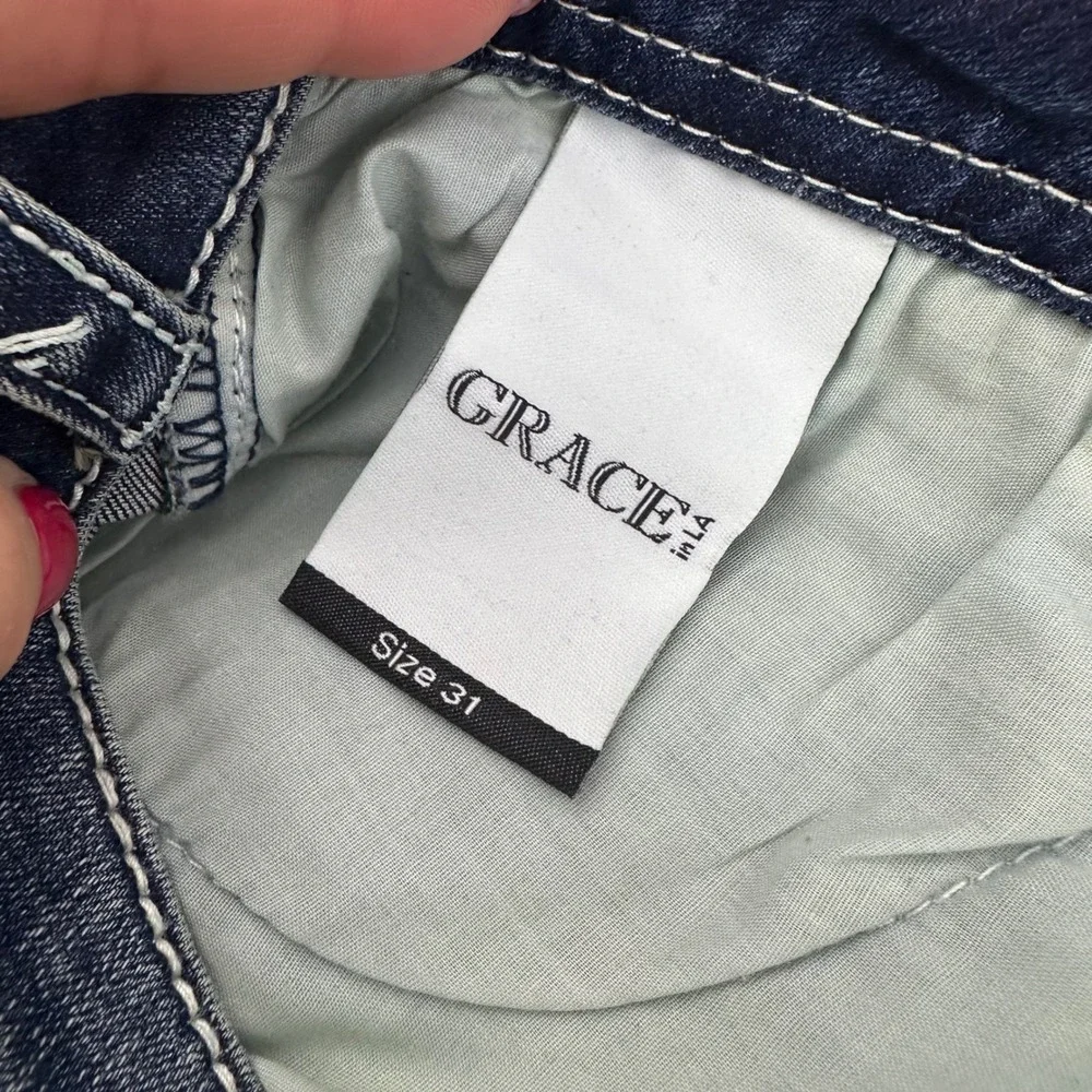 Grace in LA Women's Bootcut Jeans 31 NWT Cow Skull Embellished Easy Fit‎ Y2K